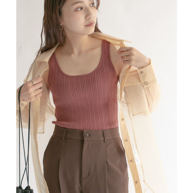 RIBニットタンクトップ （RED BROWN）