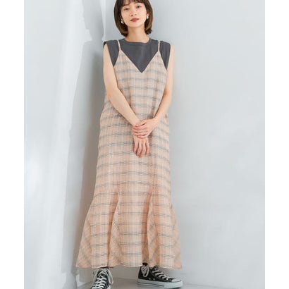 ケービーエフ KBF チェックロングキャミワンピース （OFF×BEIGE）｜詳細画像