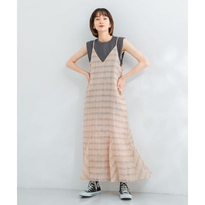 ケービーエフ KBF チェックロングキャミワンピース （OFF×BEIGE）｜詳細画像