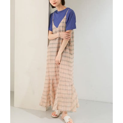 ケービーエフ KBF チェックロングキャミワンピース （OFF×BEIGE）｜詳細画像