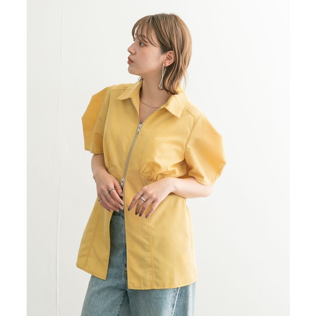 デザインスリーブフロントZIPシャツ （YELLOW）