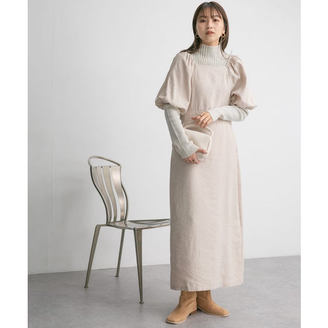 バルーンスリーブロングワンピース （BEIGE）