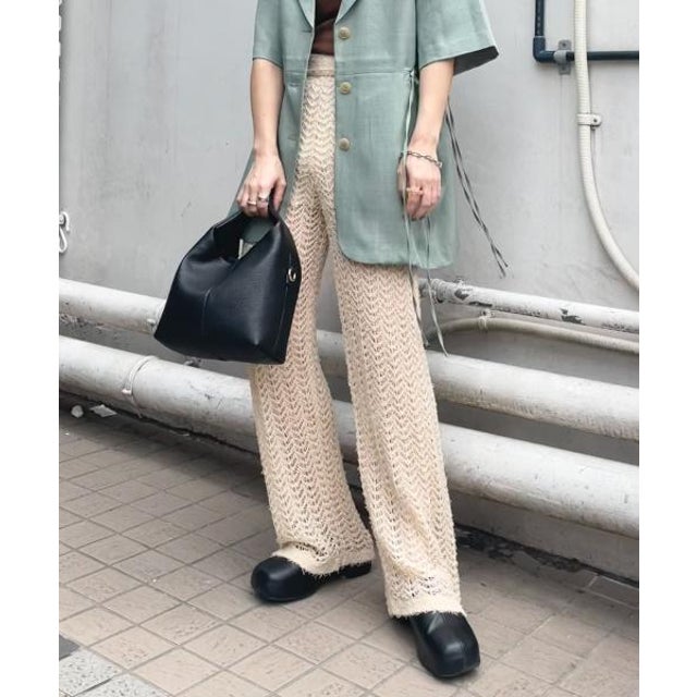 透かし編みニットパンツ （BEIGE）