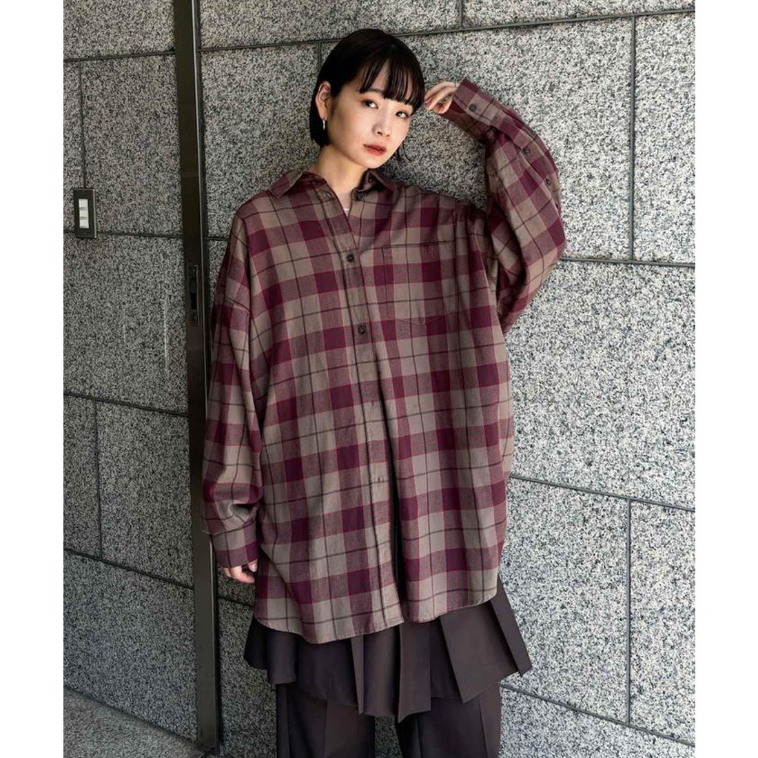 ケービーエフ KBF BIGチェックシャツ （BEG×GRY） - ファッション通販