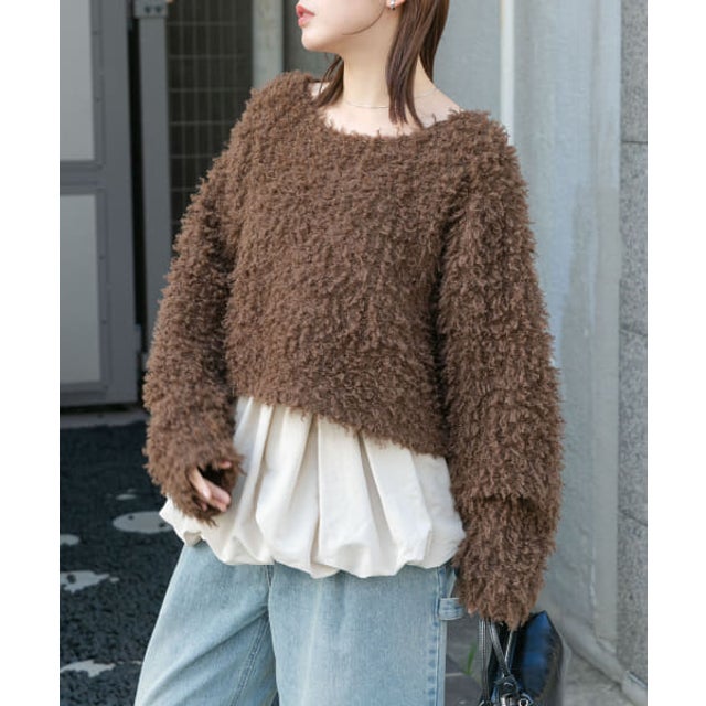 クロップドフェザープルオーバー （BROWN）
