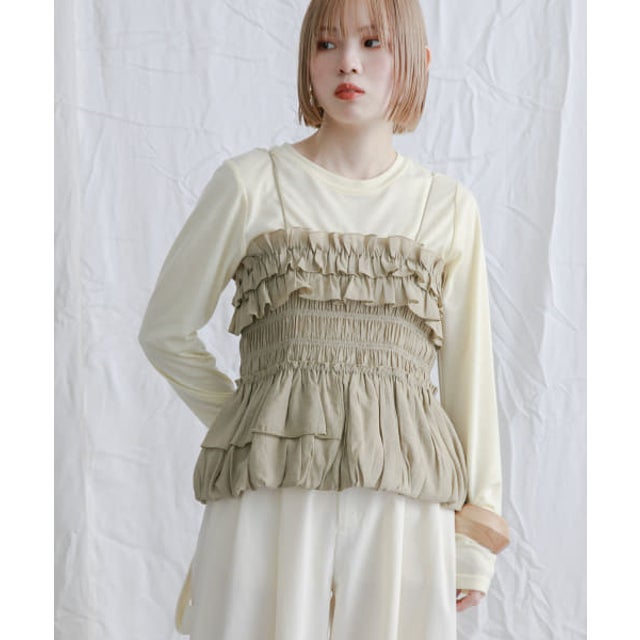 シャーリングビスチェSETトップス （YEL×BEIGE）