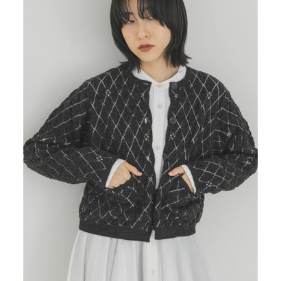 キルティングショートカーディガン （チャコールグレー）｜詳細画像