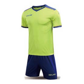 ジュニアラインフットボールシャツ&パンツセット(ネオンイエロー×ロイヤルブルー)