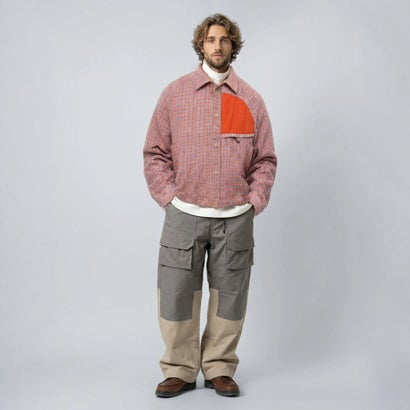 キネティクス Kinetics ウールナイロン ツイード ショート シャツジャケット（Wool-Nylon Tweed Short Shirt Jacket） （ORENGE×BEIGE）｜詳細画像