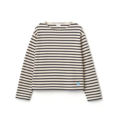 キネティクス Kinetics コットン ルールド クルーネック ワイド バスクシャツ ソリッド（Cotton Lourd Crew Neck Wide Basque Shirt Solid） （ECRU×MARINE）｜詳細画像