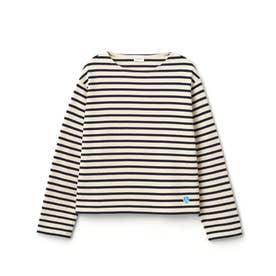 コットン ルールド クルーネック ワイド バスクシャツ ソリッド（Cotton Lourd Crew Neck Wide Basque Shirt Solid） （ECRU×MARINE）