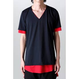 V-neck layered T-shirts （Navy × Pink）