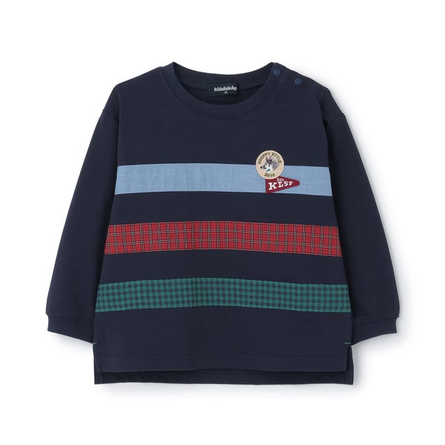 トラッド異素材切替長袖Tシャツ （紺）