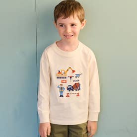 働く人と乗り物長袖Tシャツ （アイボリー）