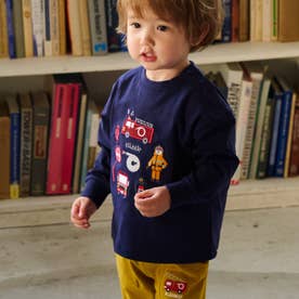 働く人と乗り物長袖Tシャツ （紺）