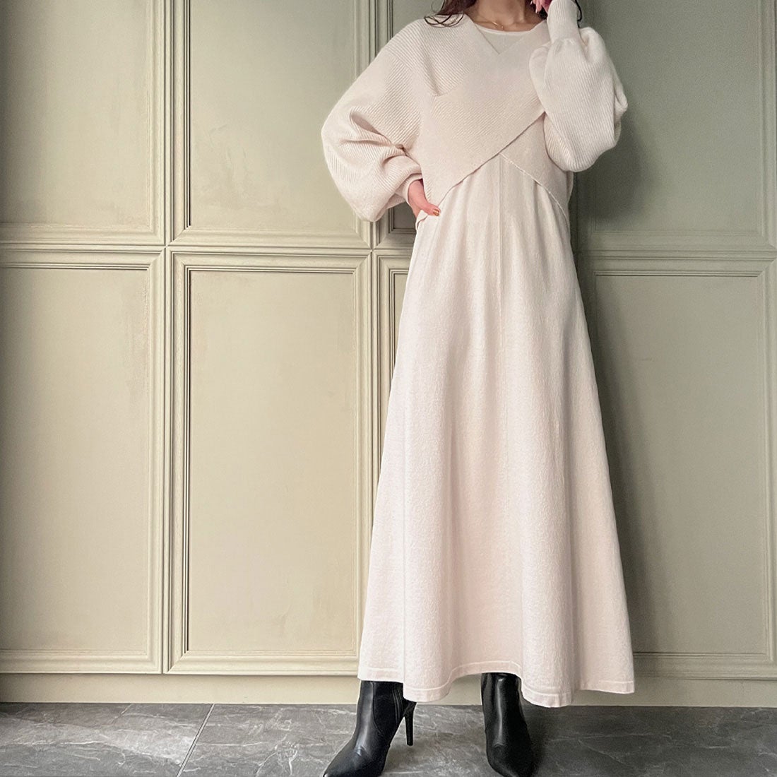 ニットジェメイド knit Jemade フロントクロスデザイン片畦ニット 