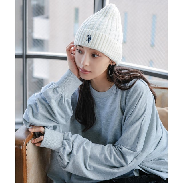 [ U.S. POLO ASSN. ] ケーブルニット帽[J1224] （アイボリー）