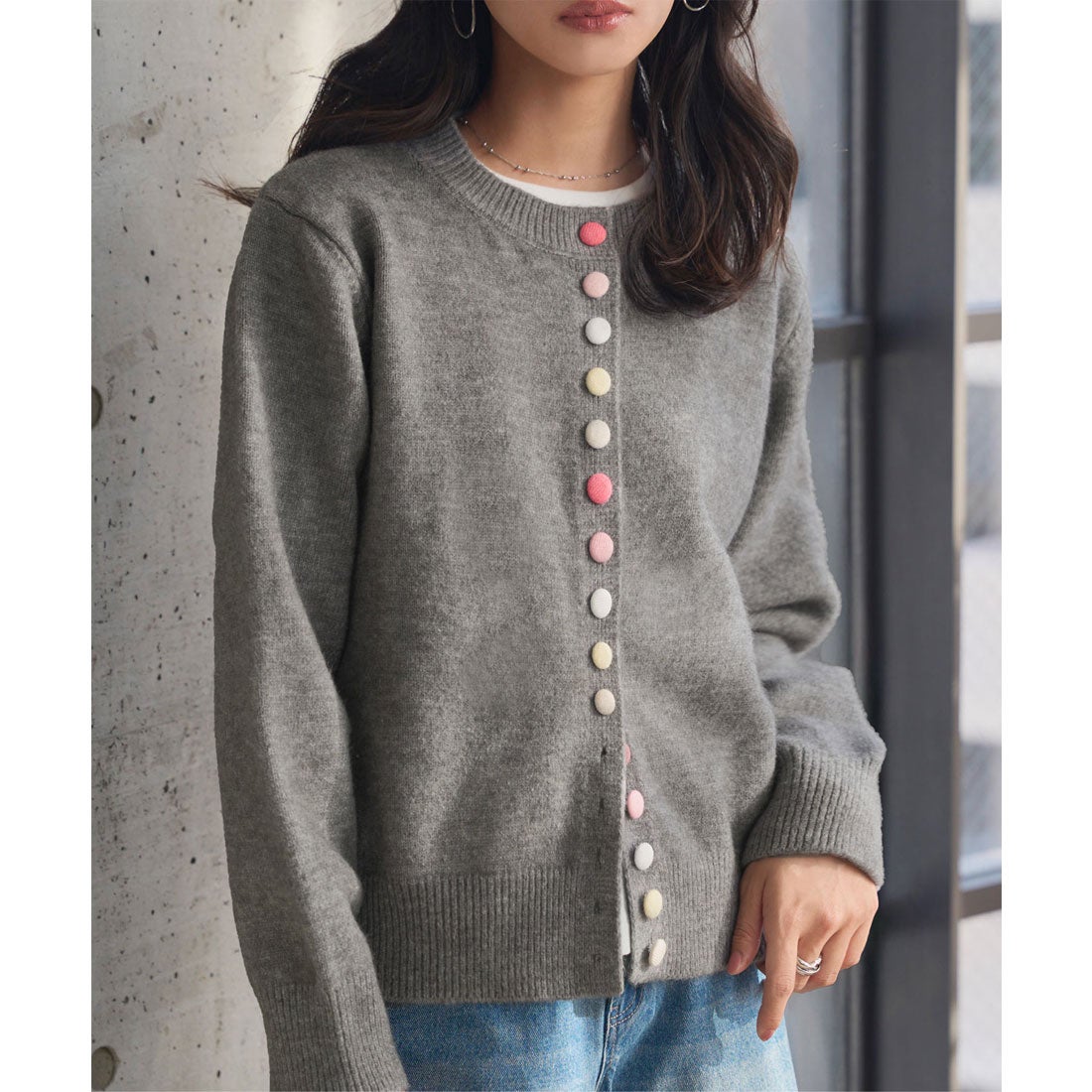 コウベレタス KOBE LETTUCE カラフルボタンニットカーディガン [N1252] （グレー） - ファッション通販 d fashion