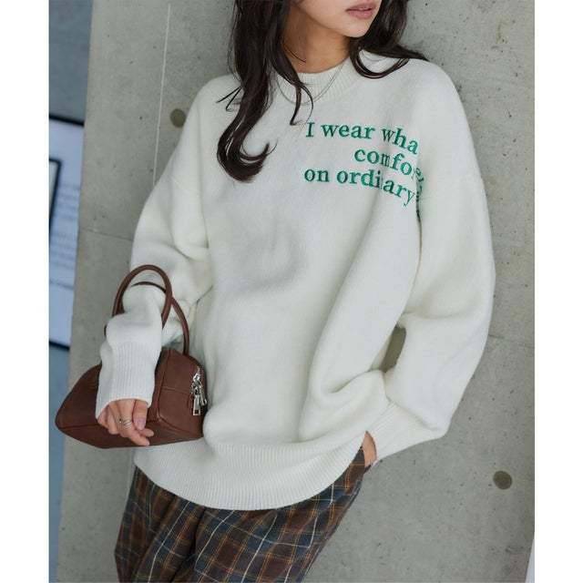 刺繍ロゴビッグニットトップス [N1360] （オフホワイト）
