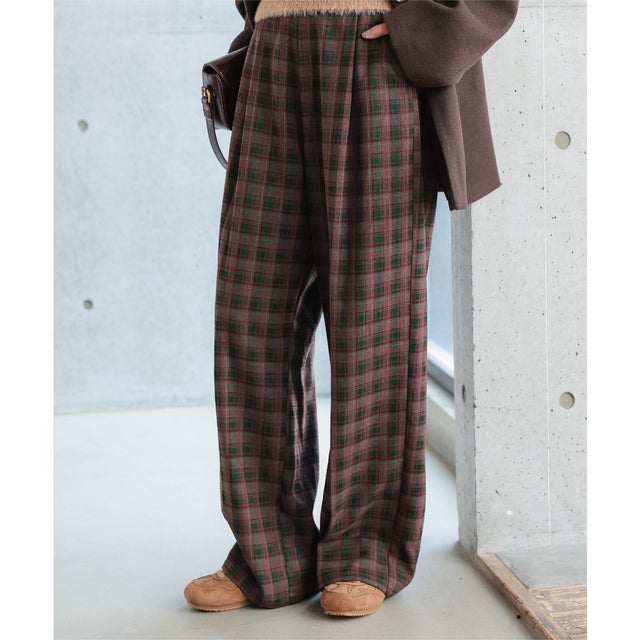 チェック柄ワイドパンツ [M4484] （ボルドー）