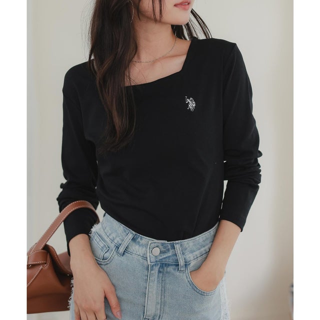 [ U.S. POLO ASSN. ] 長袖Tシャツ【スクエア】[ M L 選べるタイプ] [C8046] （ブラック）