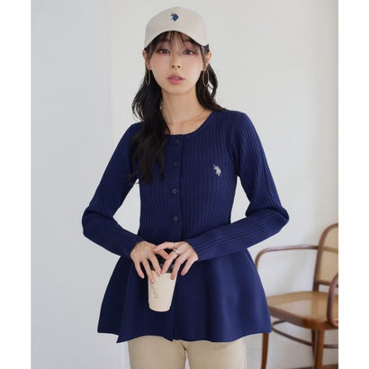 [ U.S. POLO ASSN. ] 丸首ペプラムリブカーディガン [C8045] （ネイビー）｜詳細画像