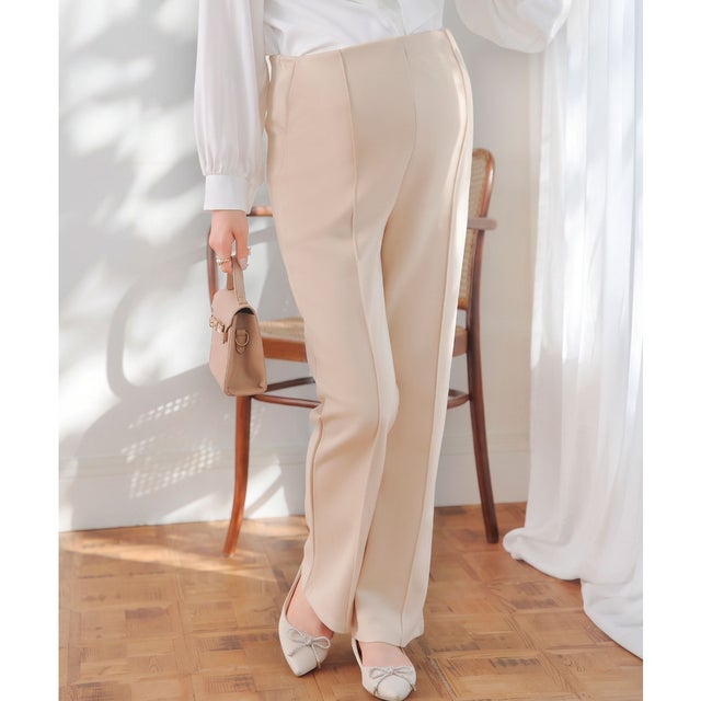 [ mamaレタス ] マタニティセンターシームストレートパンツ [M4494] （ライトベージュ）