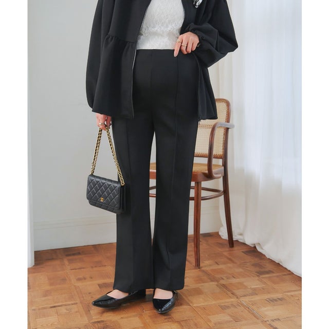 [ mamaレタス ] マタニティセンターシームストレートパンツ [M4494] （ブラック）