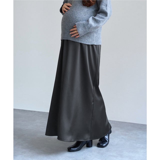 [ mamaレタス ] サテンスカート [M4506] （チャコール）