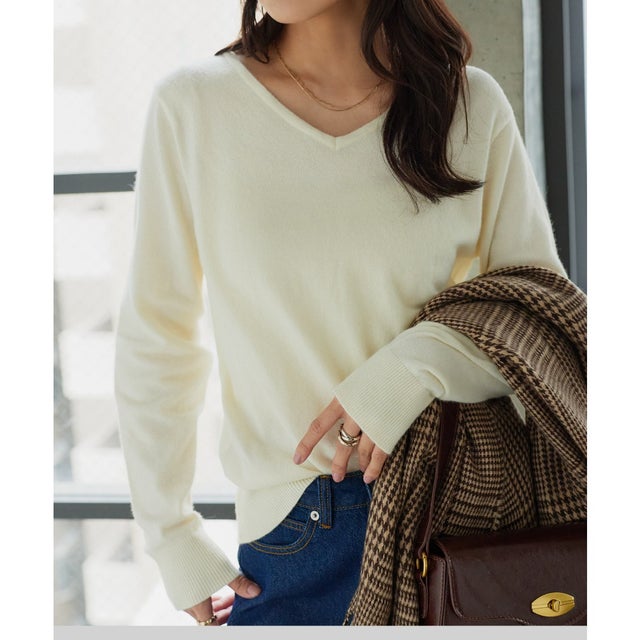 洗えるアンチピリングスフレタッチニット【ネック】[ M L XL 選べるタイプ ]  [C7998] （アイボリー）