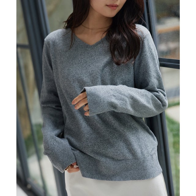 洗えるアンチピリングスフレタッチニット【ネック】[ M L XL 選べるタイプ ]  [C7998] （杢グレー）