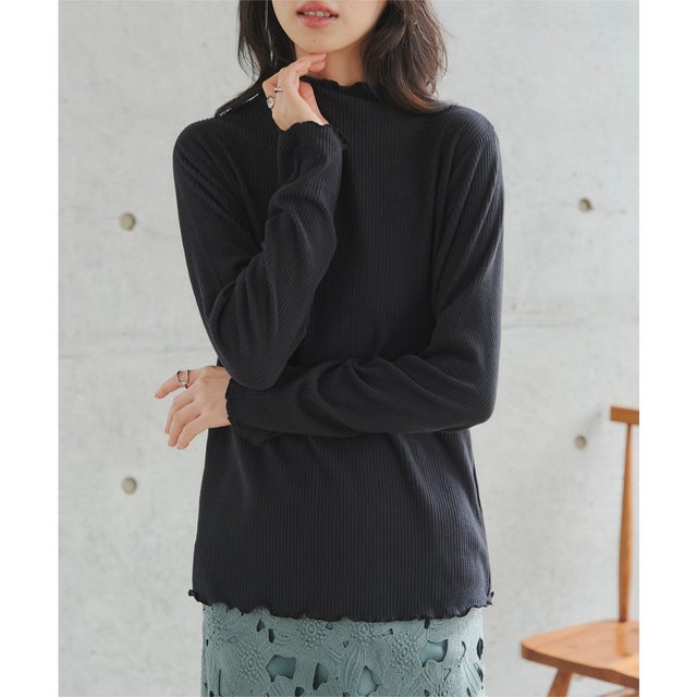 [ やみつきタッチ ] M L XL メロウハイネックトップス [C8027] （ブラック）
