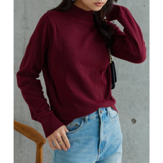 洗えるアンチピリングスフレタッチニット【ボトルネック】[ M L XL 選べるタイプ ]  [C7998] （バーガンディ）