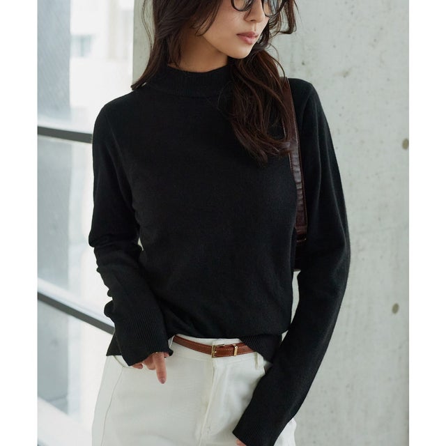 洗えるアンチピリングスフレタッチニット【ボトルネック】[ M L XL 選べるタイプ ]  [C7998] （ブラック）