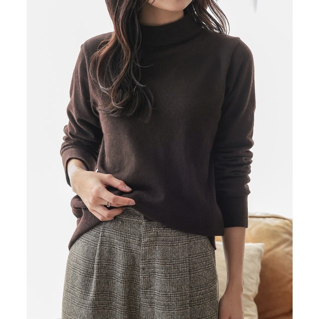 洗えるアンチピリングスフレタッチニット【ボトルネック】[ M L XL 選べるタイプ ]  [C7998] （ブラウン）