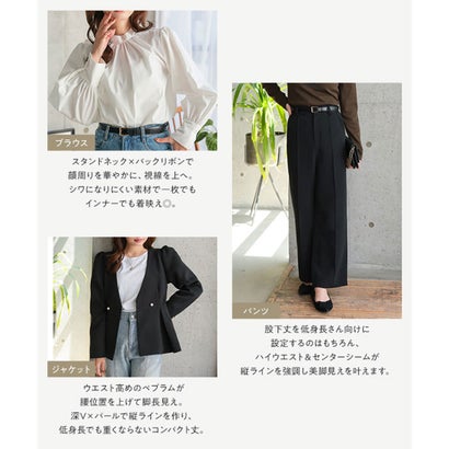[ セレモニー ][ Petitle / プチレ ] 3点セット スカラップジャケット × シアーブラウス × ワイドパンツ【エクストラプチ】 [X503] （ネイビー）｜詳細画像