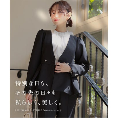 [ セレモニー ][ Petitle / プチレ ] 3点セット スカラップジャケット × シアーブラウス × ワイドパンツ【エクストラプチ】 [X503] （ブラック）｜詳細画像