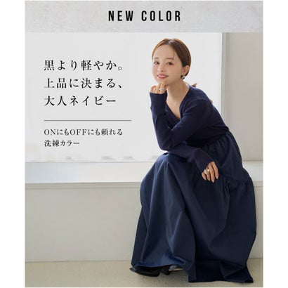コウベレタス KOBE LETTUCE [ 田中亜希子さんコラボ ] 異素材ドッキングワンピース【プチVネック】[選べるネック] [E3497] （ネイビー）｜詳細画像