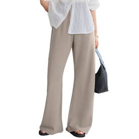 【シワになりにくい】錯覚美脚ストレッチワイドパンツ【プチ】[選べる6サイズ] [M4251] （グレージュ）