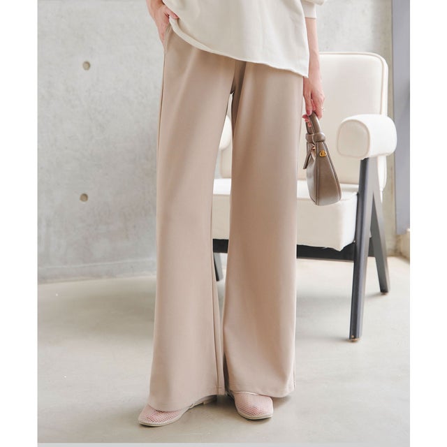 【シワになりにくい】錯覚美脚ストレッチワイドパンツ[選べる6サイズ] [M4251] （グレージュ）