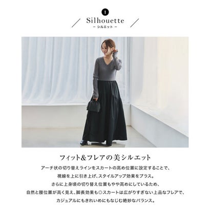 [ 田中亜希子さんコラボ ] 異素材ドッキングワンピース【Vネック】[選べるネック] [E3497] （ネイビー）｜詳細画像