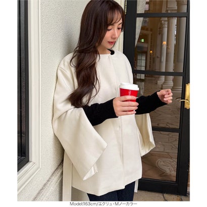 コウベレタス KOBE LETTUCE [ 岡部あゆみさんコラボ ] 袖ファスナー付きミドル丈コート【ノーカラー】[選べる2タイプ] [K1464] （ブラック）｜詳細画像