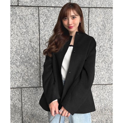 コウベレタス KOBE LETTUCE [ 岡部あゆみさんコラボ ] 袖ファスナー付きミドル丈コート【ノーカラー】[選べる2タイプ] [K1464] （ブラック）｜詳細画像