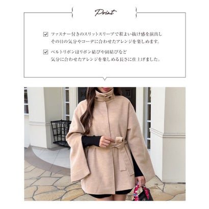 コウベレタス KOBE LETTUCE [ 岡部あゆみさんコラボ ] 袖ファスナー付きミドル丈コート【スタンドカラー】[ 選べる2タイプ] [K1464] （メランジベージュ）｜詳細画像