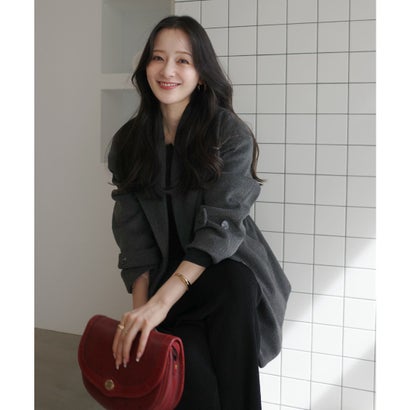コウベレタス KOBE LETTUCE [ mahoさんコラボ ] フェイクウールウエストベルトミドル丈コート [K1456] （チャコールグレー）｜詳細画像
