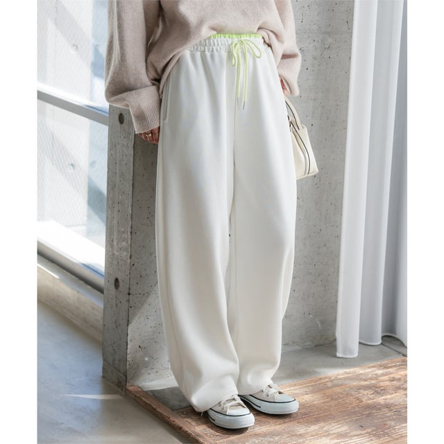 [ 裏起毛 ] 裏ボア配色スウェットパンツ[ M L 選べるサイズ ] [M4478] （ホワイト）