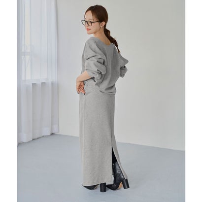 [ 田中亜希子さんコラボ ]  裏起毛ファスナースリットスウェットナロースカート [選べるサイズ] [M4483] （杢グレー）｜詳細画像