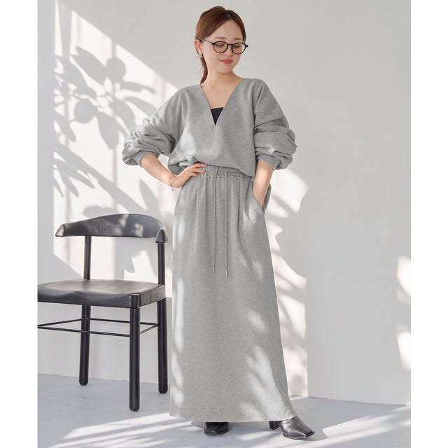 [ 田中亜希子さんコラボ ]  裏起毛ファスナースリットスウェットナロースカート [選べるサイズ] [M4483] （杢グレー）