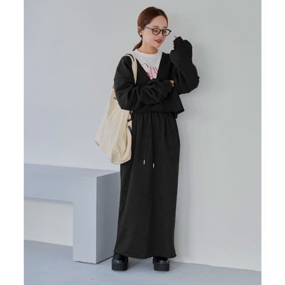 [ 田中亜希子さんコラボ ]  裏起毛ファスナースリットスウェットナロースカート [選べるサイズ] [M4483] （ブラック）｜詳細画像