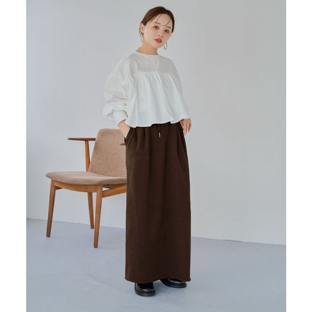 [ 田中亜希子さんコラボ ]  裏起毛ファスナースリットスウェットナロースカート [選べるサイズ] [M4483] （ブラウン）